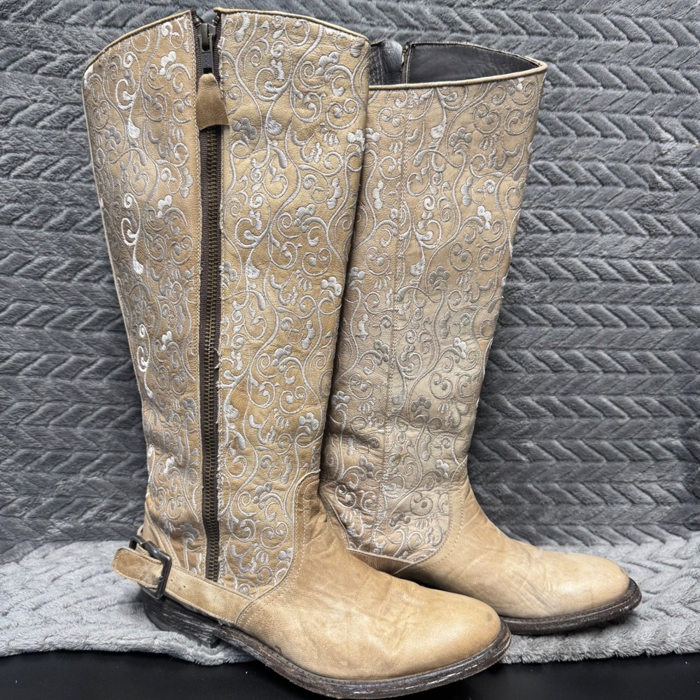 Old Gringo Tall Western Boots 6.5 Tan Leather Floral Embroidery Distressed